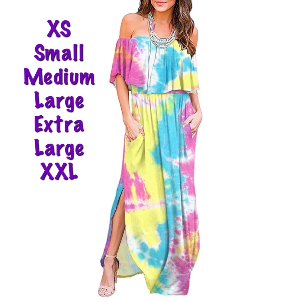 New Tye Dye 4 Way Off The Shoulders Slinky Maxi Dress Choose Size NWT